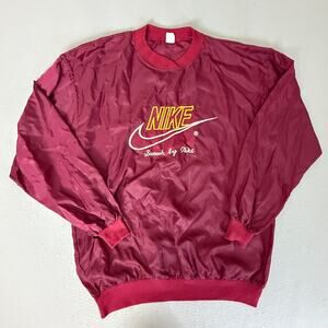 Nike Swoosh By Nike Nylon Pullover Windbreaker Crewneck Maroon Embroidered Logo